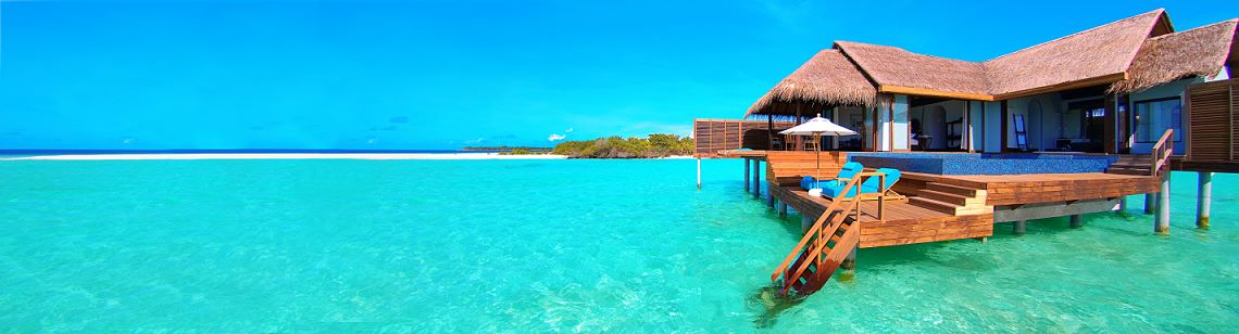 Lagoon with bungalow on stilts