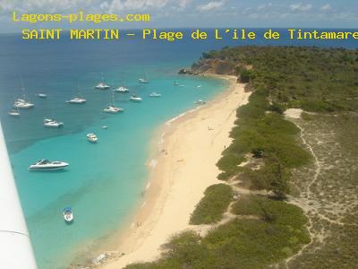Beach of the island of Tintamare - Flying over by aircraft, SAINT MARTIN Beach