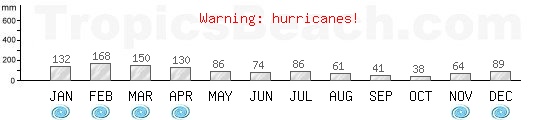 Precipitation, mean rainfall, cyclone period for Port Mathurin, RODRIGUES