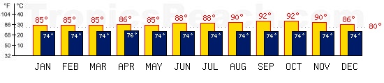 Cayenne, FRENCH GUYANA temperatures. A minimum temperature of 81F C is recommended for the beach!