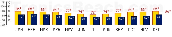 Flic En Flac, MAURITIUS temperatures. A minimum temperature of 81F C is recommended for the beach!