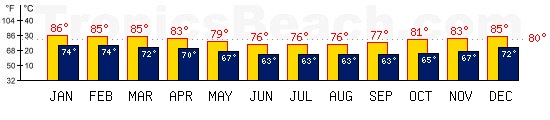 Grand Baie, MAURITIUS temperatures. A minimum temperature of 81F C is recommended for the beach!