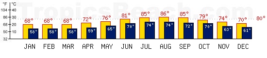 Hamilton, BERMUDA temperatures. A minimum temperature of 81F C is recommended for the beach!