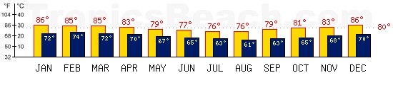 Noumea, NEW CALEDONIA temperatures. A minimum temperature of 81F C is recommended for the beach!