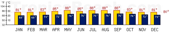 Playa Del Carmen, MEXICO temperatures. A minimum temperature of 81F C is recommended for the beach!