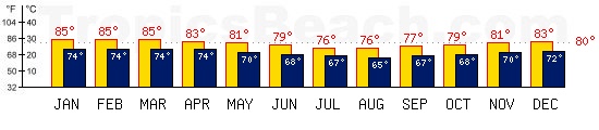 Port Mathurin, RODRIGUES temperatures. A minimum temperature of 81F C is recommended for the beach!