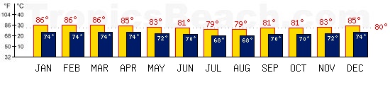 Suva, FIDJI ISLANDS temperatures. A minimum temperature of 81F C is recommended for the beach!