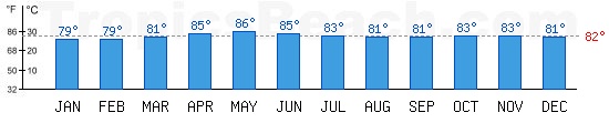 Arabian Gulf bathing temperature at Dubai, UNITED ARAB EMIRATES. +79C is ideal for the beach!